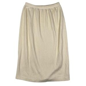 Small – Vintage Cream White Knit Skirt Women's Elastic Waist Pull-On Midi Length